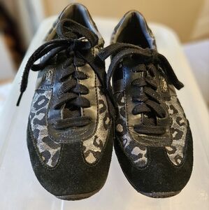 Coach Black and Gray Leopard Print Sneakers, Size 7